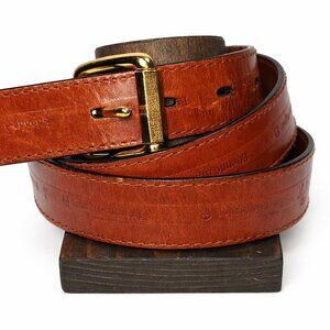 Vtg 90s Etienne Aigner Branded Cognac Brown Leather Belt with Gold Buckle, XL